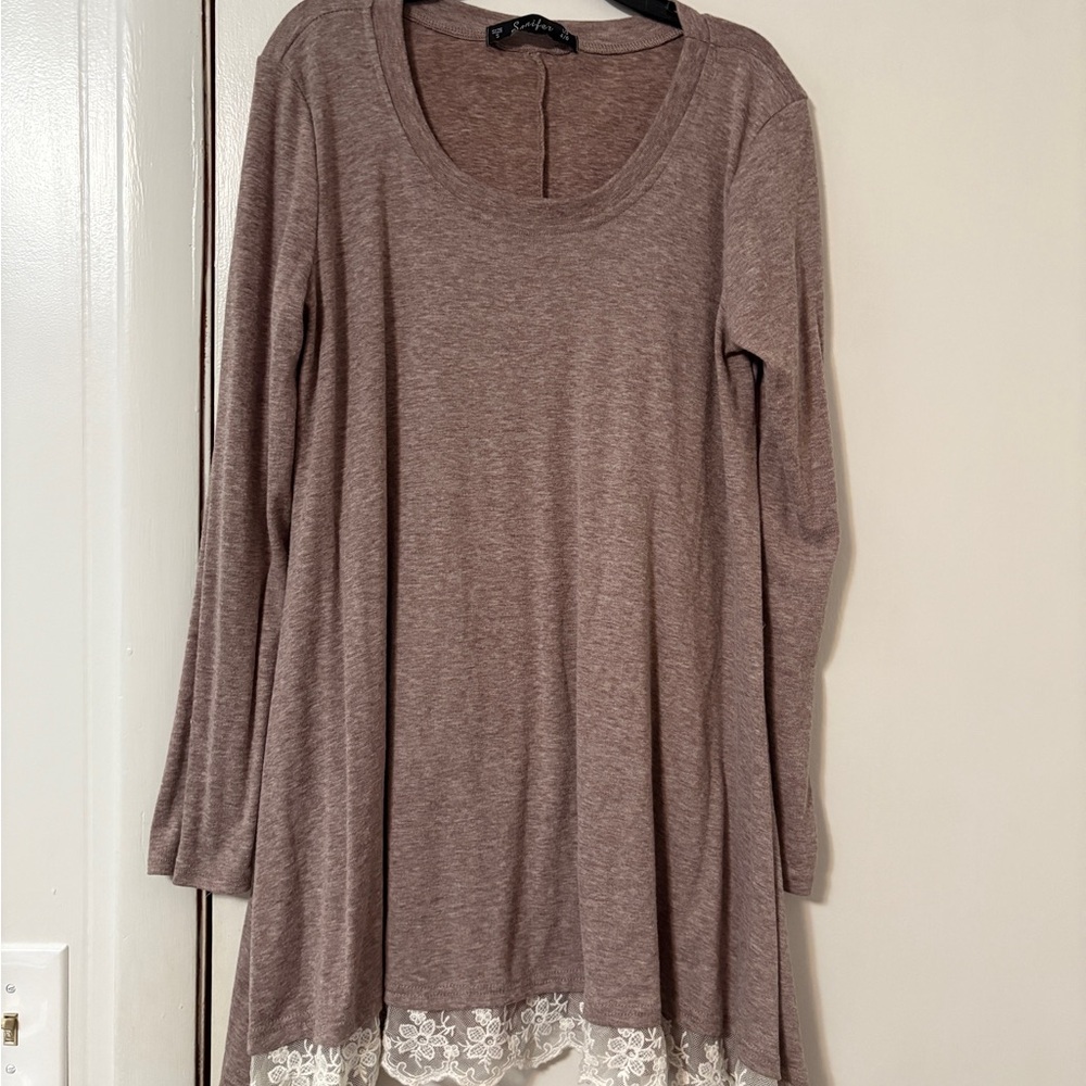 Women's Brown Lace Hem Top